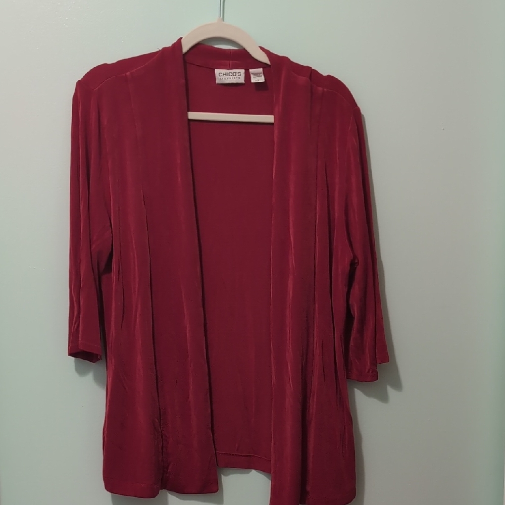 Chico's Red Open Front Cardigan